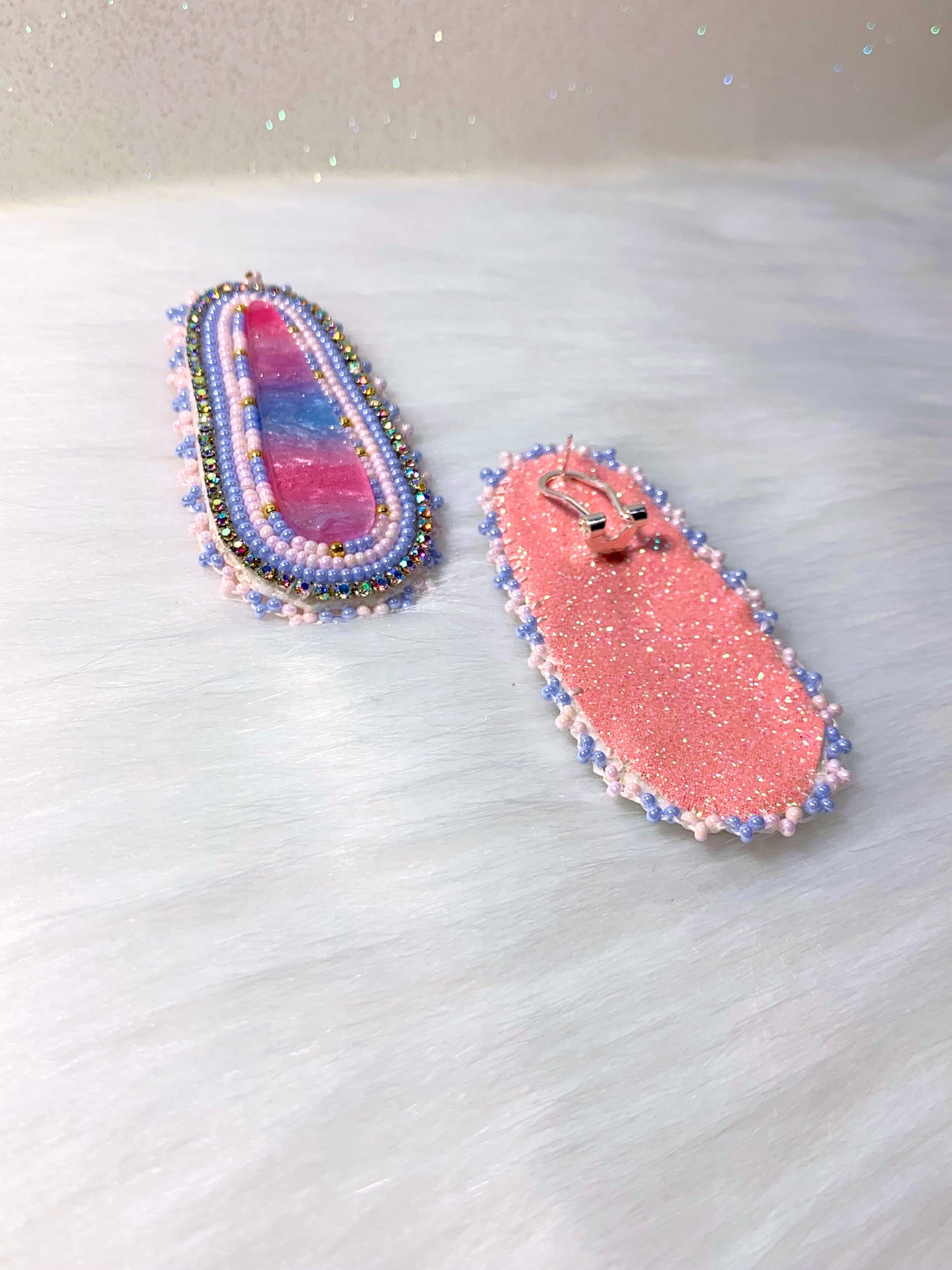 Pink & Blue Beaded Earrings
