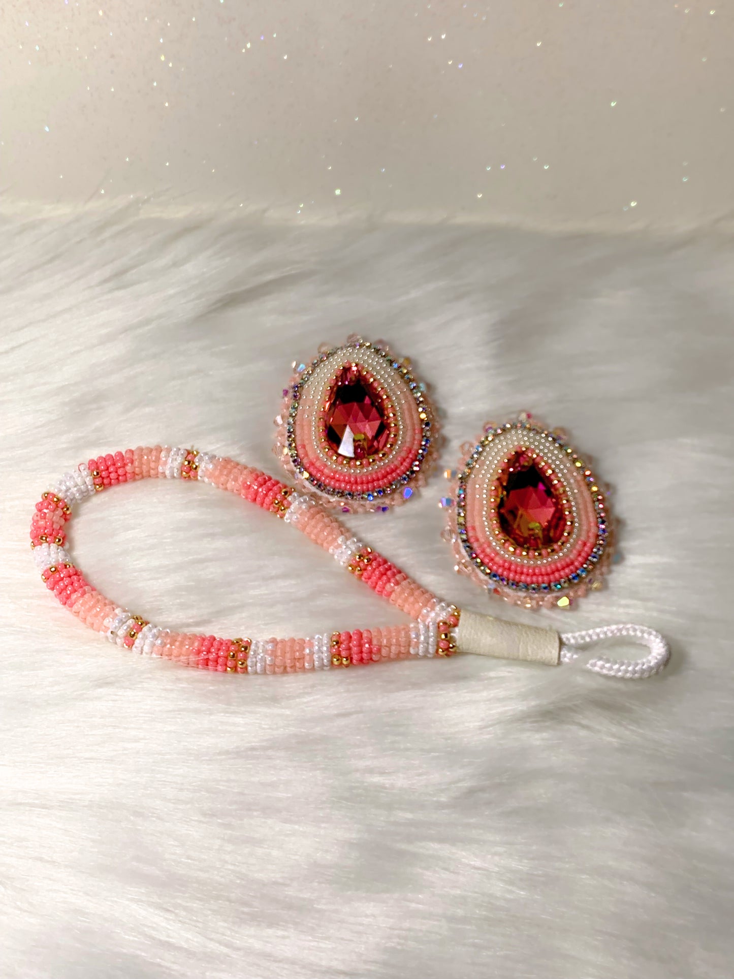 Pink Beaded Wristlet