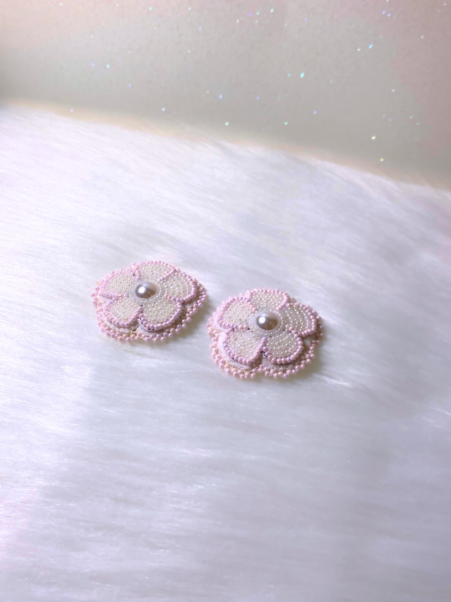 Pink Flower Beaded Earrings