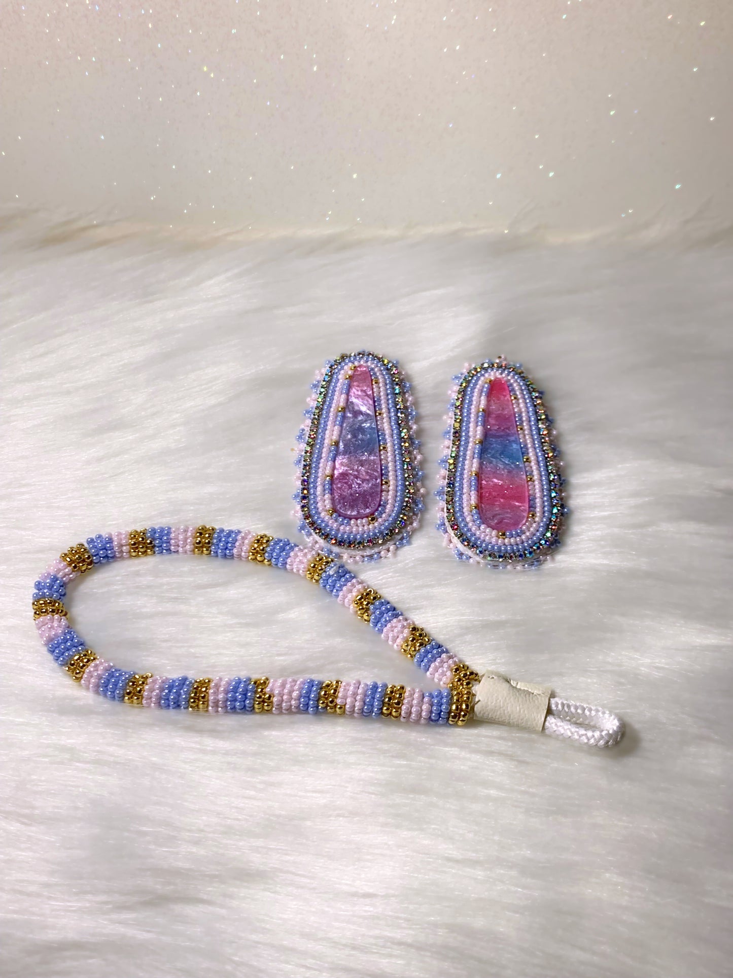 Pink & Blue Beaded Wristlet