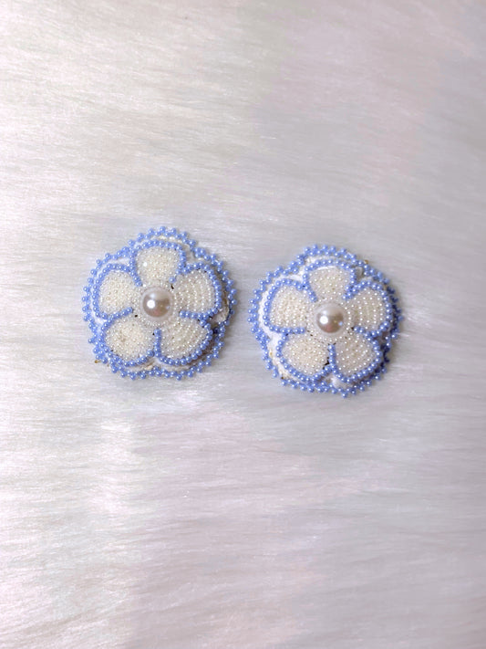 Blue Flower Beaded Earrings