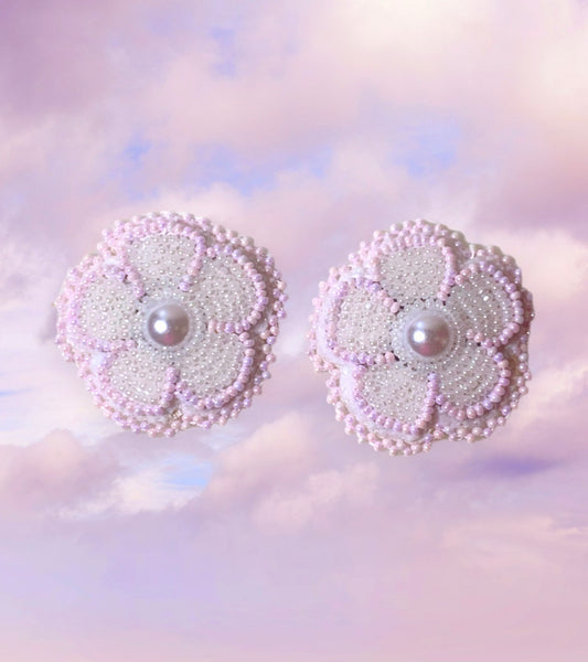 Pink Flower Beaded Earrings