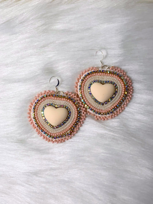 Pink Heart Beaded Earrings